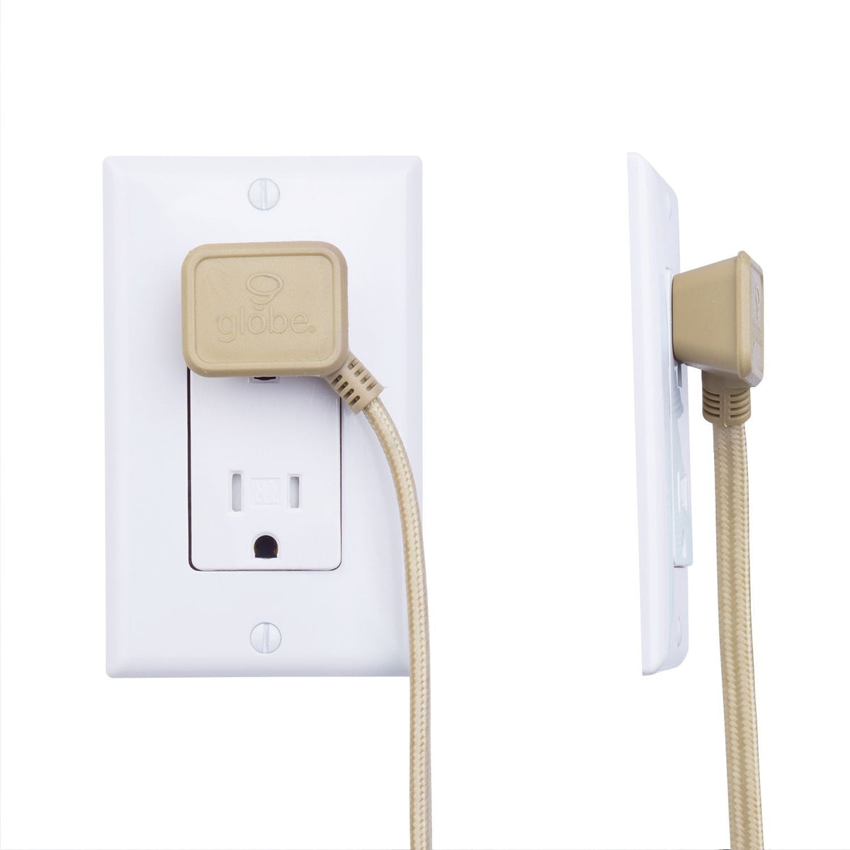 Globe 9-ft 16/2 Fabric Extension Cord, Right Angle Plug, 3 Outlets, Gold