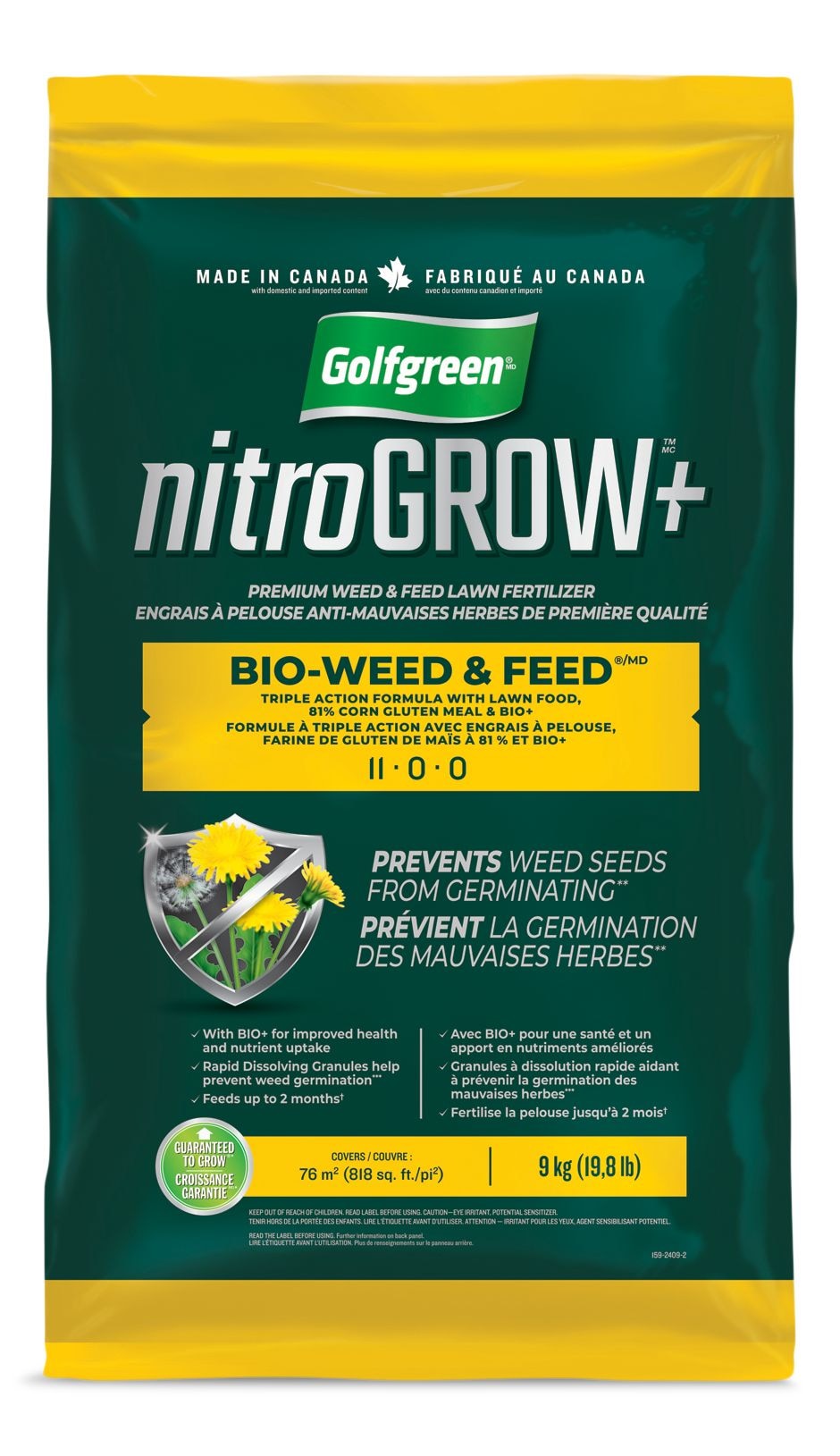 Nitrogrow+ Bio-Weed & Feed Lawn Fertilizer, 11-00-00, 9-kg