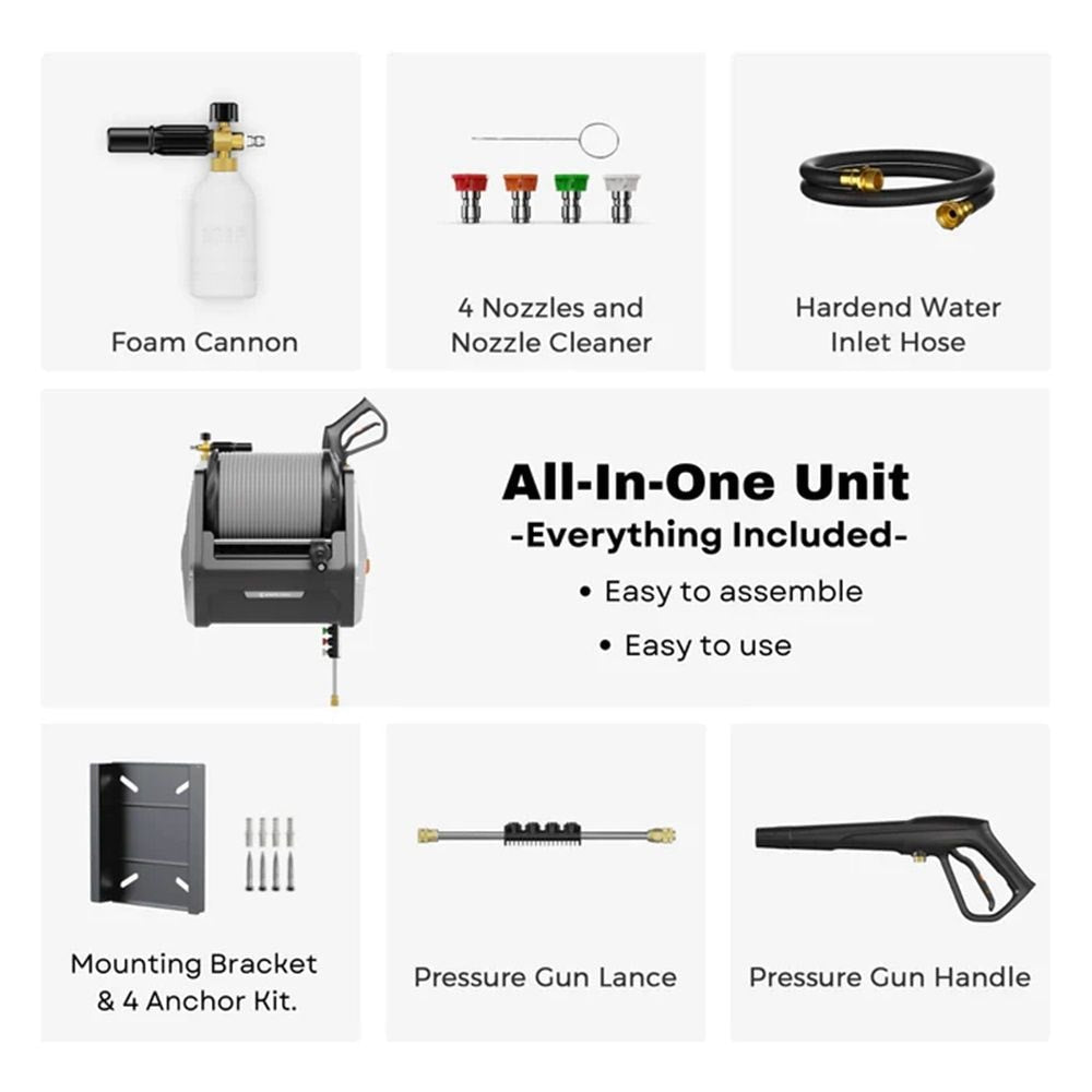Grandfalls Pressure Washer 2100 PSI,with 100ft retractable soft hose