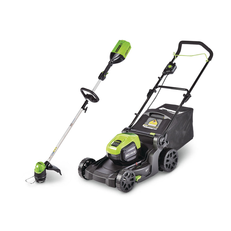 2-in-1 60V 4Ah Battery, Cordless Push Lawn Mower + String Trimmer, 17-in + 13-in M1932