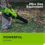 60V 630CFM 170MPH Leaf Blower 2.5Ah Battery 3A Charger