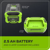 60V 630CFM 170MPH Leaf Blower 2.5Ah Battery 3A Charger