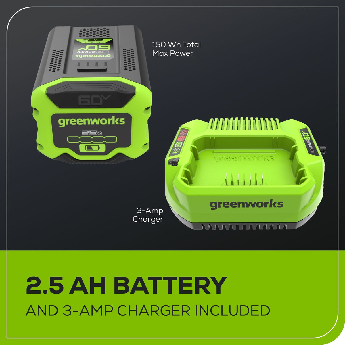 60V 630CFM 170MPH Leaf Blower 2.5Ah Battery 3A Charger