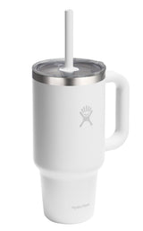 Stainless Steel Insulated Travel Tumbler with Clear Lid, White, 32-oz