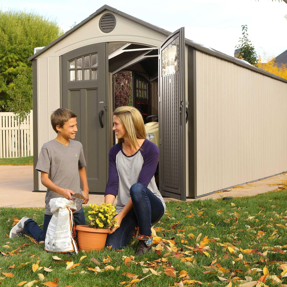 Lifetime Outdoor Storage Shed with Dual Side Entry, 20 x 8-ft