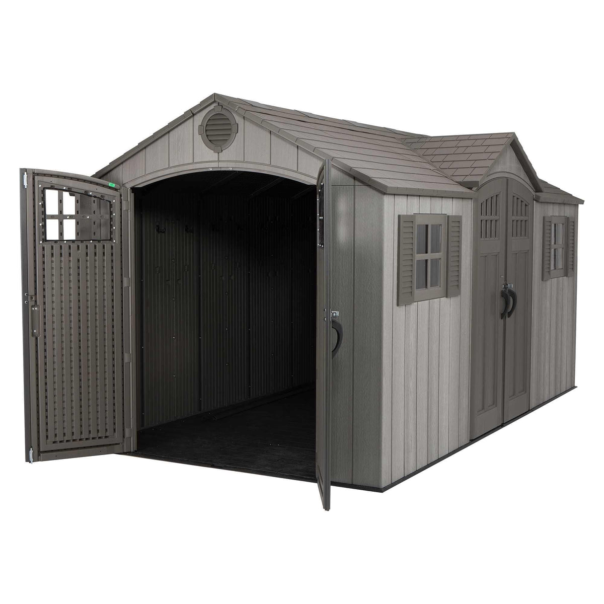 Lifetime Outdoor Storage Shed with Dual Side Entry, Dark Grey Roughcut, 15 x 8-ft