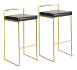 Fuji Stackable PU Leather Counter/Bar Stools (2-Piece Set), Gold/Black