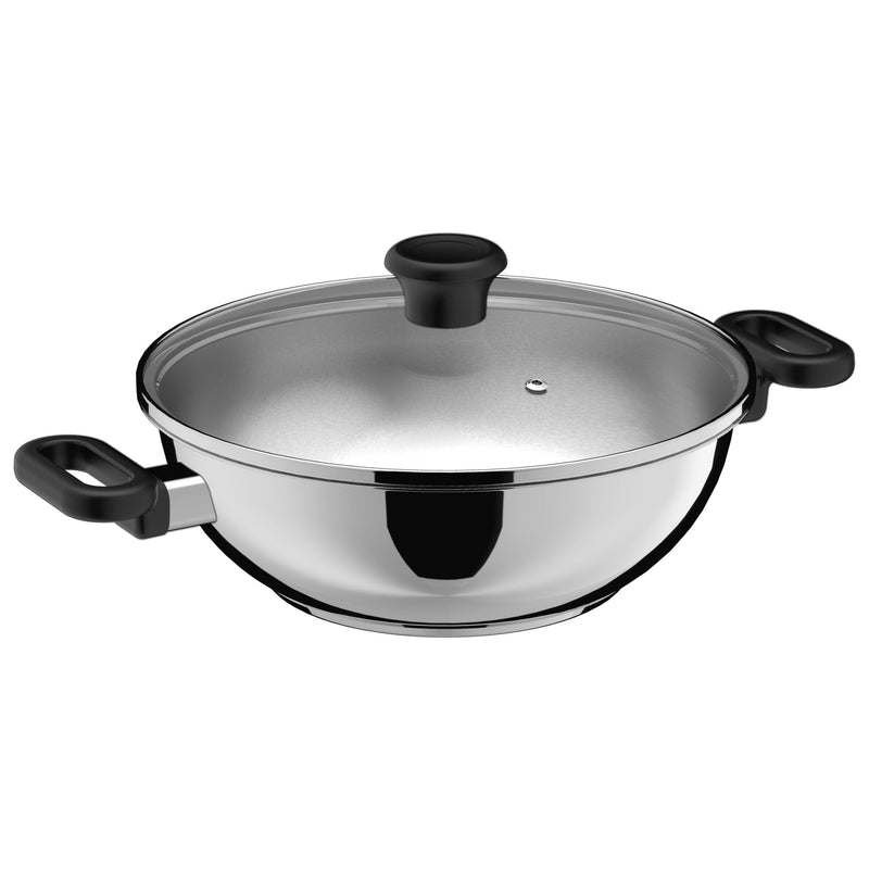 3.4qt Stainless Steel Karahi with lid 26cm 10.25in E3359