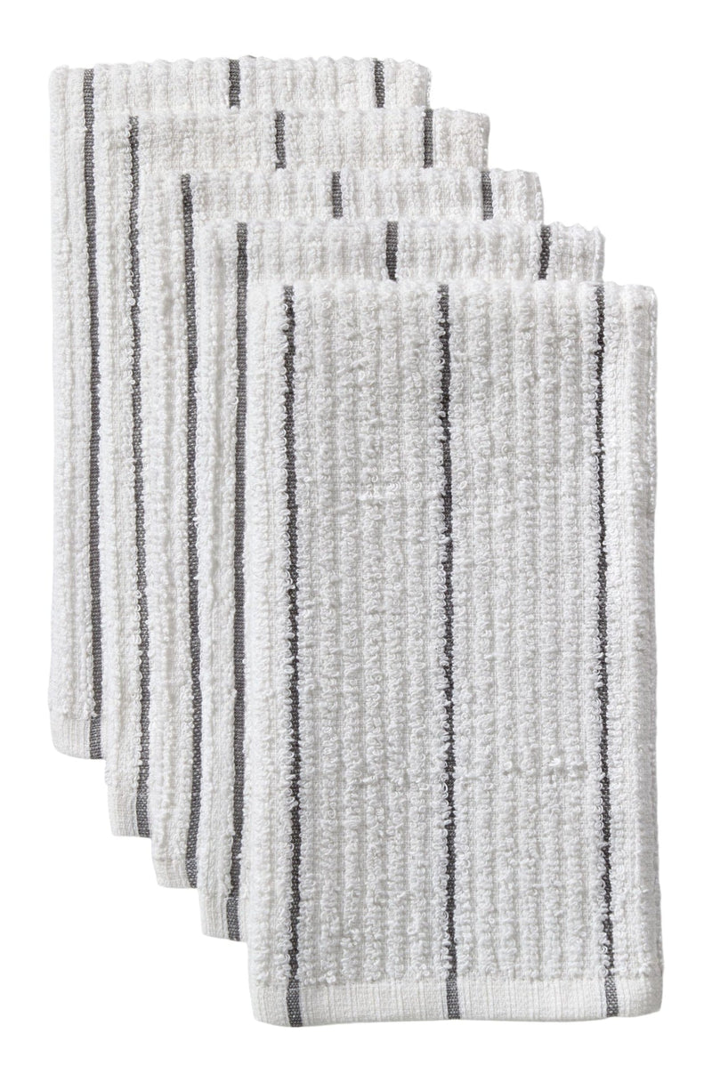 Ribbed Stripe Bar Mop Dish Cloths, Grey Stripes, 5-pk L6533