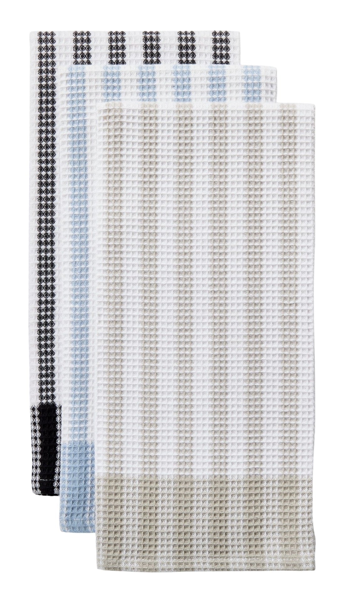 Waffle Checkered Cotton Kitchen Towels, Black/Grey/Blue, 20-in x 30-in, 6-pk
