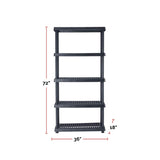 Adjustable 5-Shelf Resin/Plastic Storage Rack/Shelving Unit, 36 x 18 x 72-in