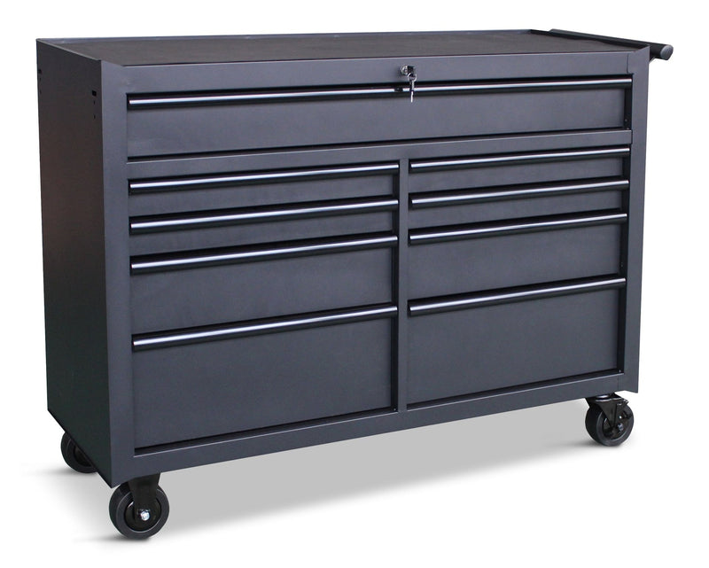 Rolling Tool Storage Cabinet with 9 Drawers, Black, 52-in B5352