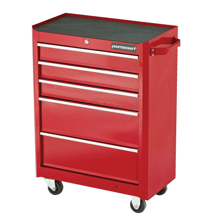 Rolling Tools Storage Cabinet with 5 Drawers, Deep Red, 24-in W1105