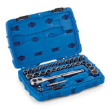 Socket Set, SAE / Metric, CRV, Nickel-Chrome Plating, 41-pc