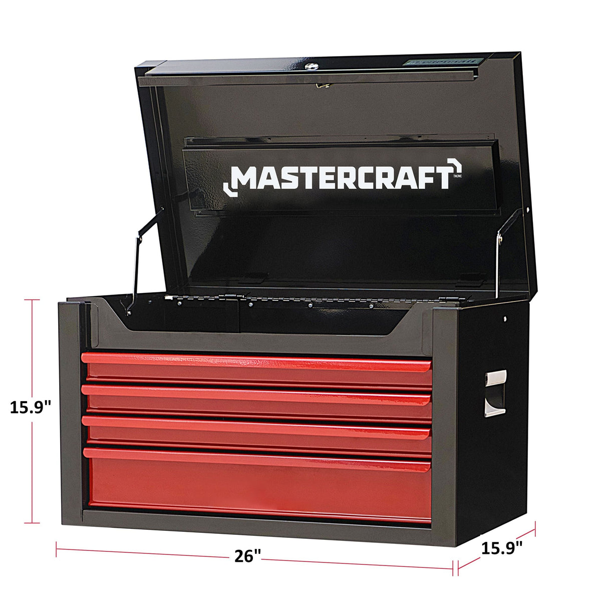 Tool Chest with 4 Drawers, Black & Red, 26-in