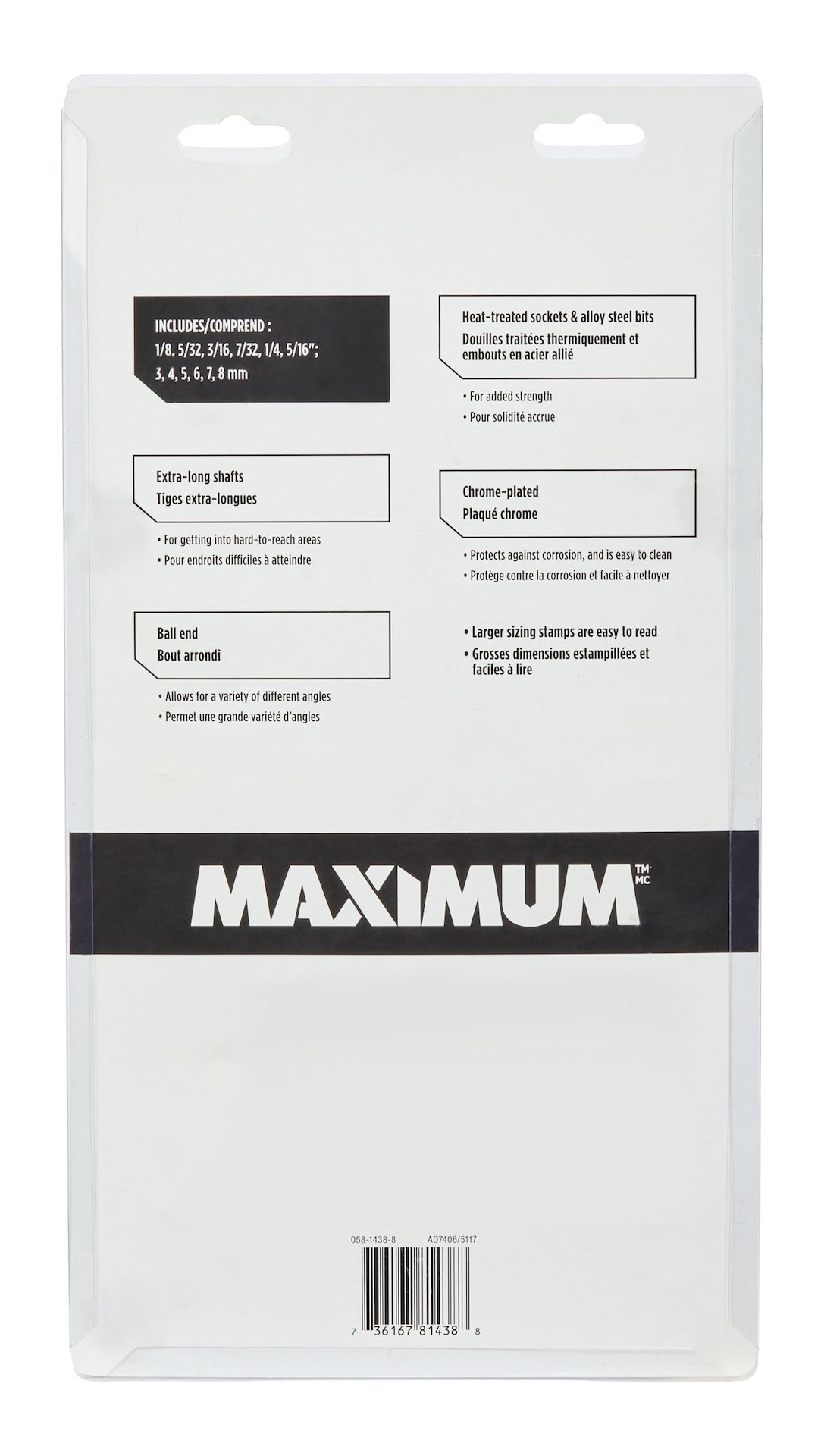 MAXIMUM Long-Arm Ball End Bit Socket Set, 3/8-in, 12-pc