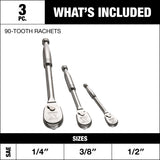 MAXIMUM Ratchet Set, 90-Tooth, 3-pc