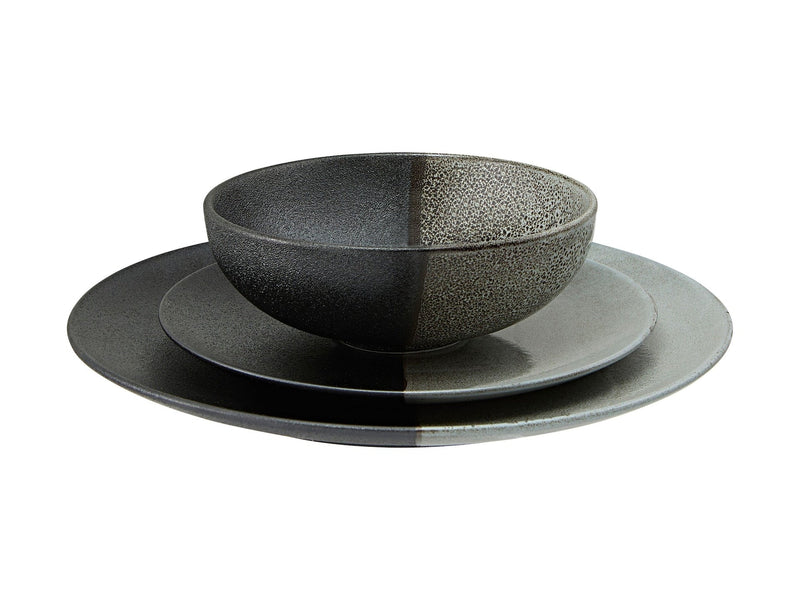 Umi Porcelain Dinnerware Set, Serves 4, 12-pc, 2-Tone Reactive Glaze M2940
