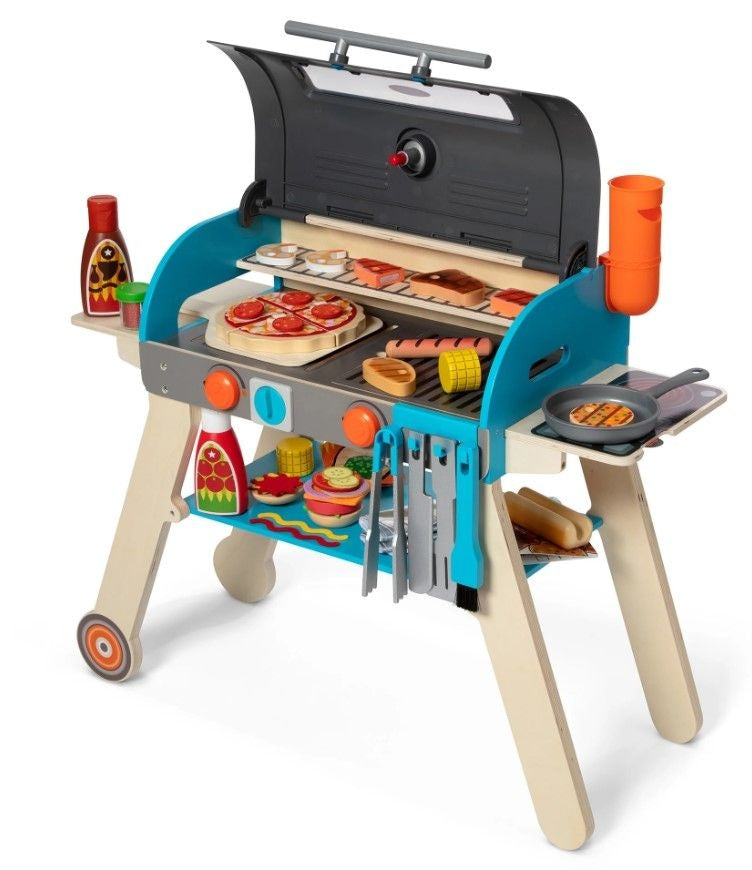 Wooden Deluxe Barbecue Grill, Smoker and Pizza Oven Playset, Ages 3+