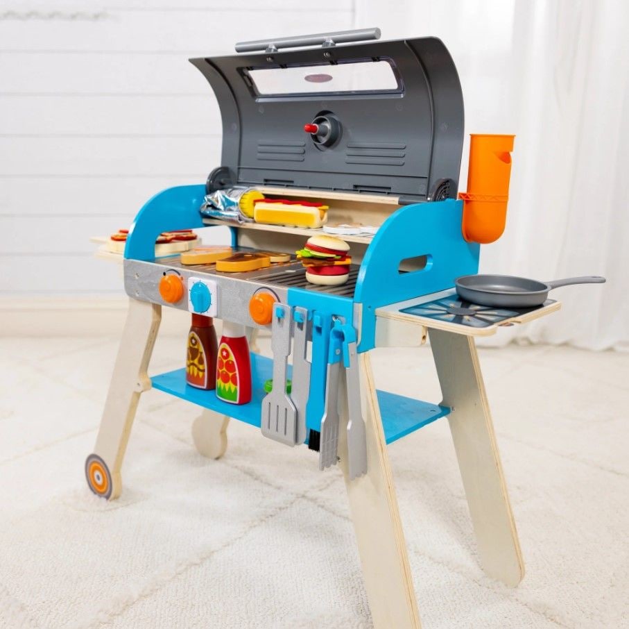 Wooden Deluxe Barbecue Grill, Smoker and Pizza Oven Playset, Ages 3+