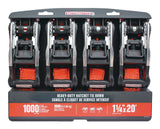 3,000-lb Heavy Duty Ratchet Tie Down Straps, Extra Long, 1.25-in x 20-ft, 4-pk