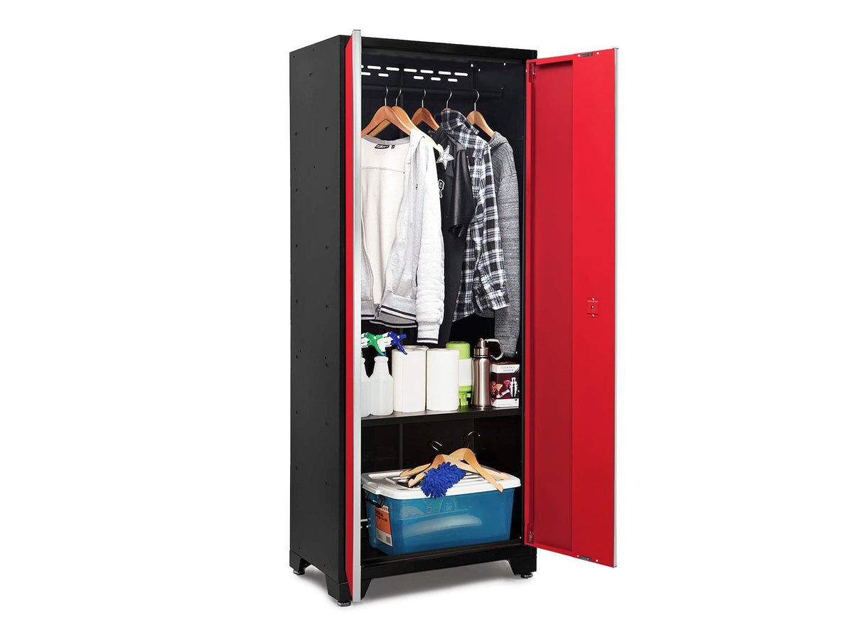 Bold Series 24-Gauge Steel RTA Storage Locker with 3 Shelves, Black/Red, 30-in