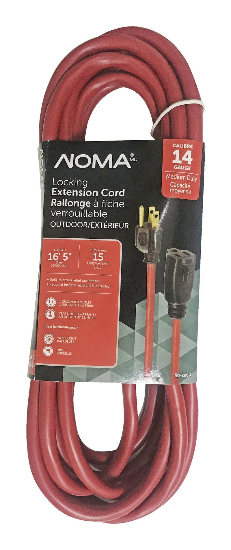 16-ft 5-in 14/3 Outdoor Extension Cord with Grounded Outlet and Locking Connector, Red N1960