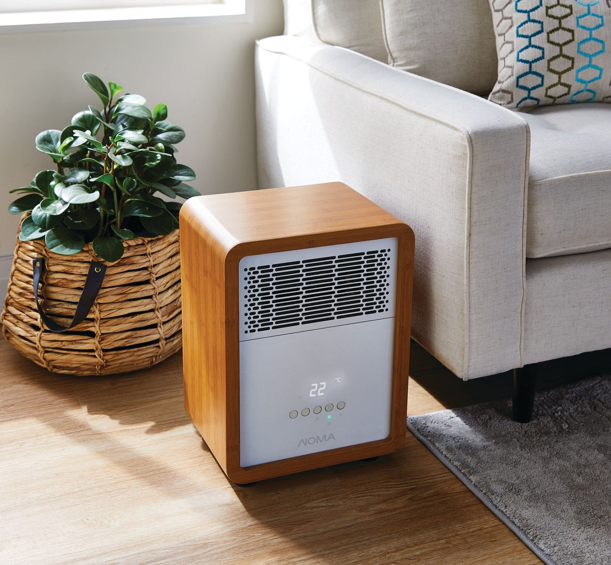3-Setting Cabinet Heater with Child Lock, Quartz and Radiant Heating, Wood Grain Finish