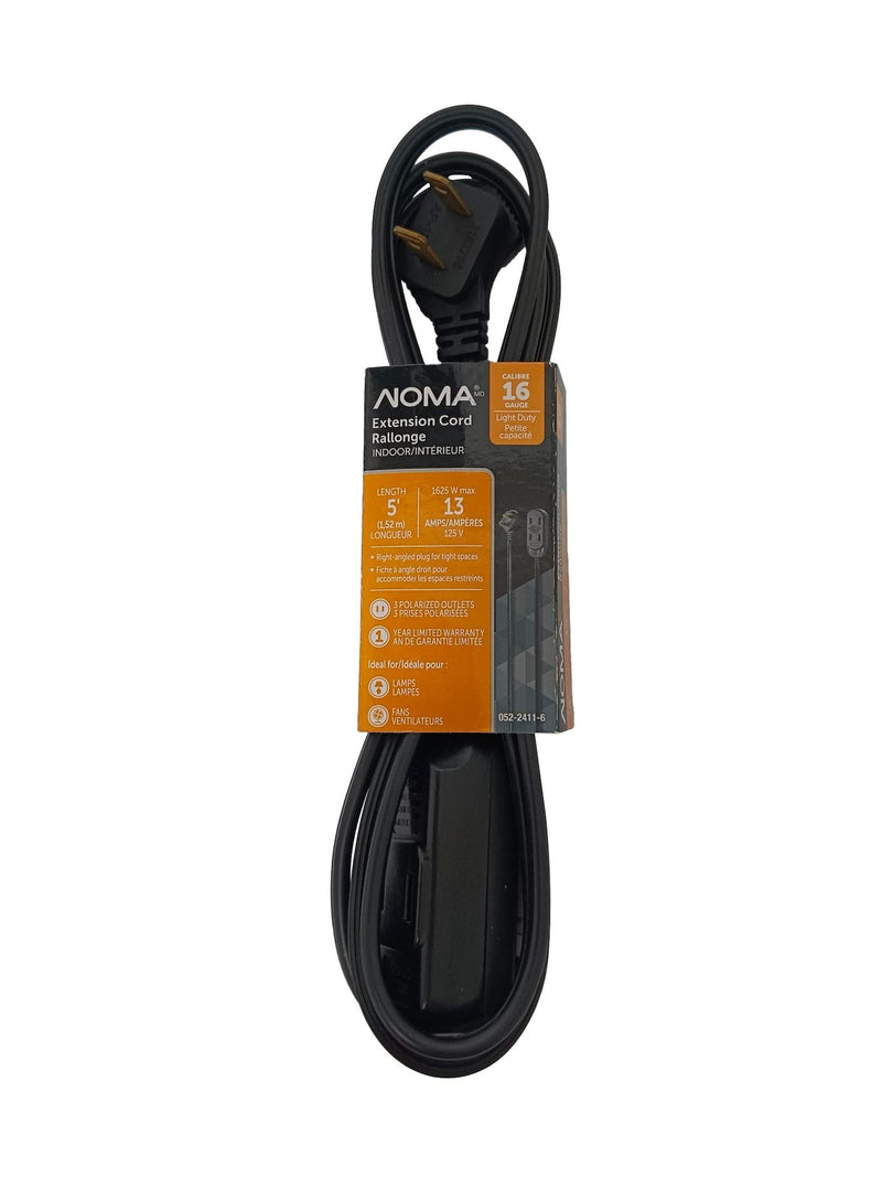 5' 16/2 Light Duty Extension Cord with 3 Outlets, Black E9584