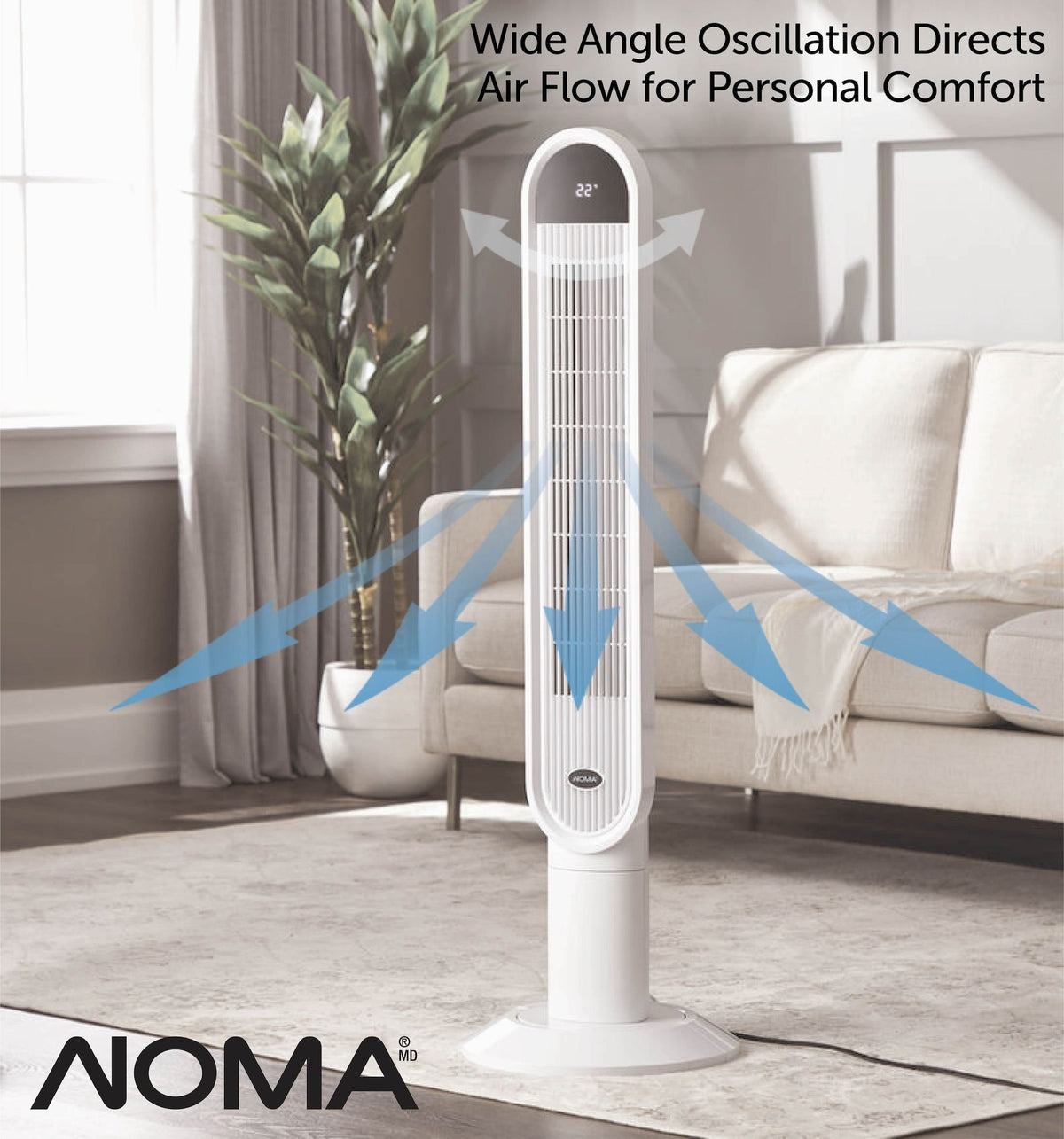 Oscillating Tower Fan, Remote Control, 3-Speed, White, 45-in