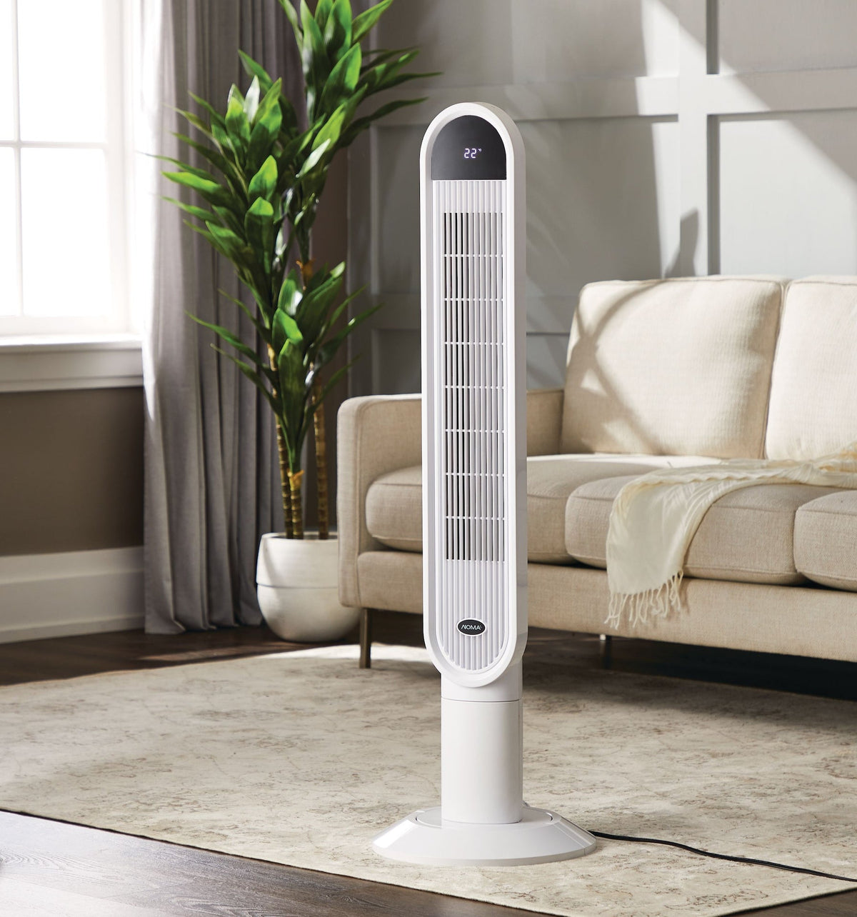 Oscillating Tower Fan, Remote Control, 3-Speed, White, 45-in