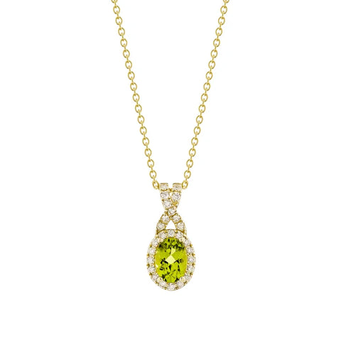 Oval Cut Peridot and Diamond Pendant (0.19 ctw)