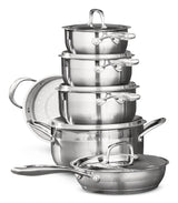 Canadian Classic Stainless Steel Cookware Set, Dishwasher & Oven Safe, 11-pc