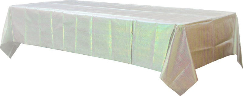 Rectangle Plastic Reusable Table Cover, Opalescent White,54x102-in, for Bachelorette/Bridal Shower/Mother's Day/Baby Shower I7319