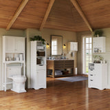 Home Ashland Single Door Bathroom & Laundry Storage Cabinet with 3 Drawers, Open Cubby & Adjustable Shelf, White