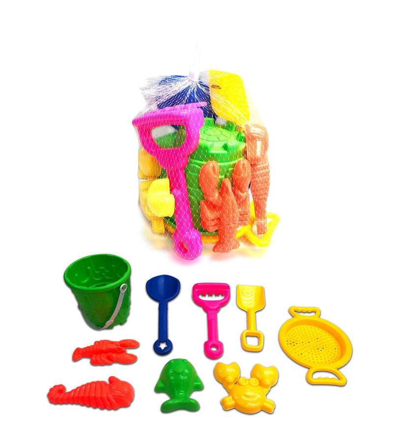 Sand Plastic Mold Toy Set with Bucket, Multi-Coloured, 9-pk, Ages 2+, for Summer/Beach Activities S6343