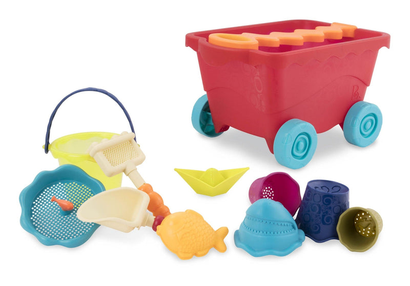 Sand Plastic Mold Toy Set with Wagon, Multi-Coloured, 11-pk, Ages 2+, for Summer/Beach Activities C6006