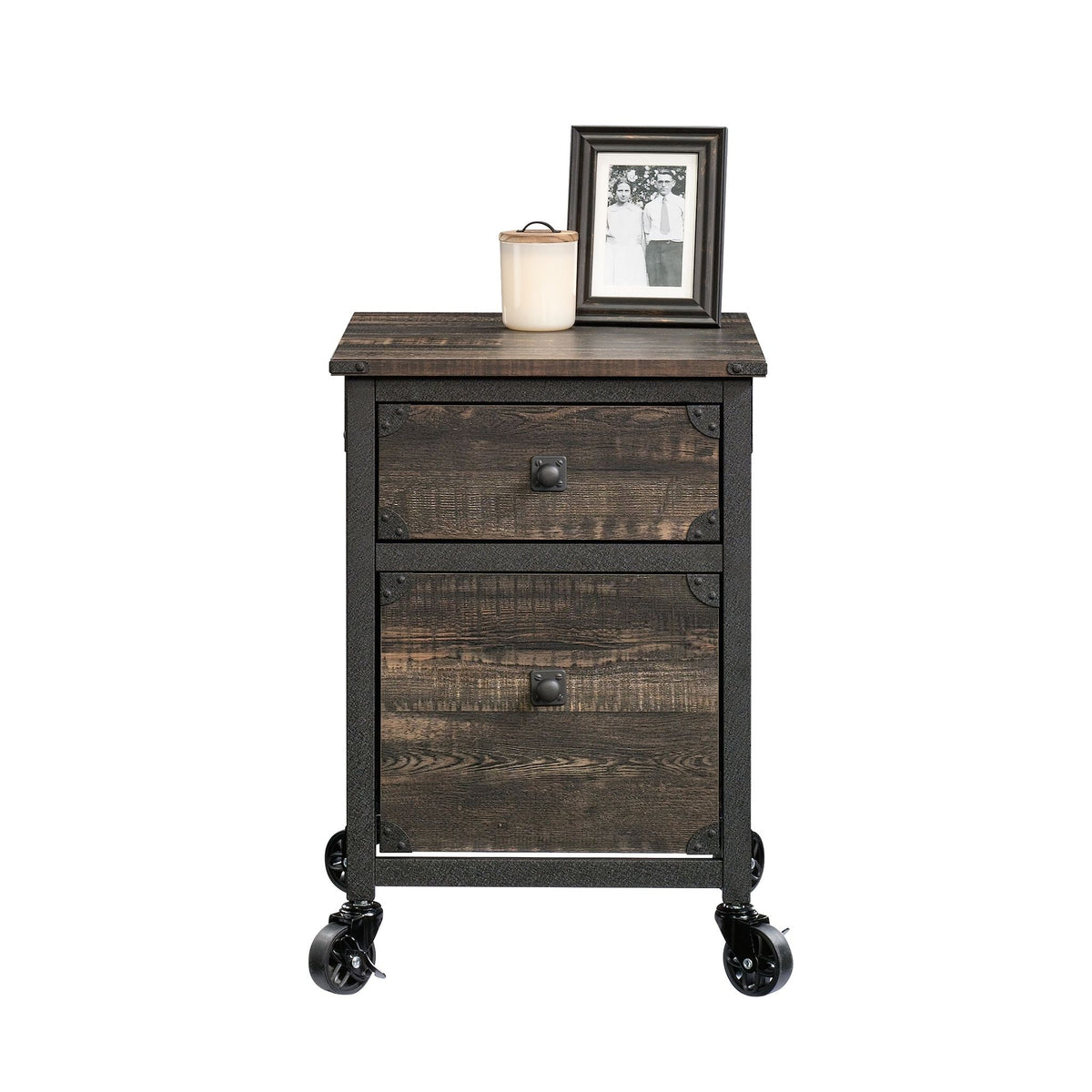 Steel Pedestal River File Cabinet with Drawers, Carbon Oak