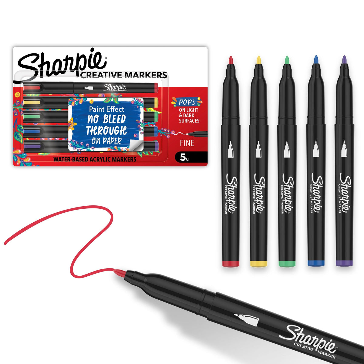 Creative Markers, Fine Tip, 5 Pieces, Assorted Colours