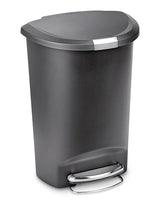 Plastic D-Shaped Step Garbage Can, Black, 50-L