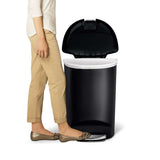 Plastic D-Shaped Step Garbage Can, Black, 50-L