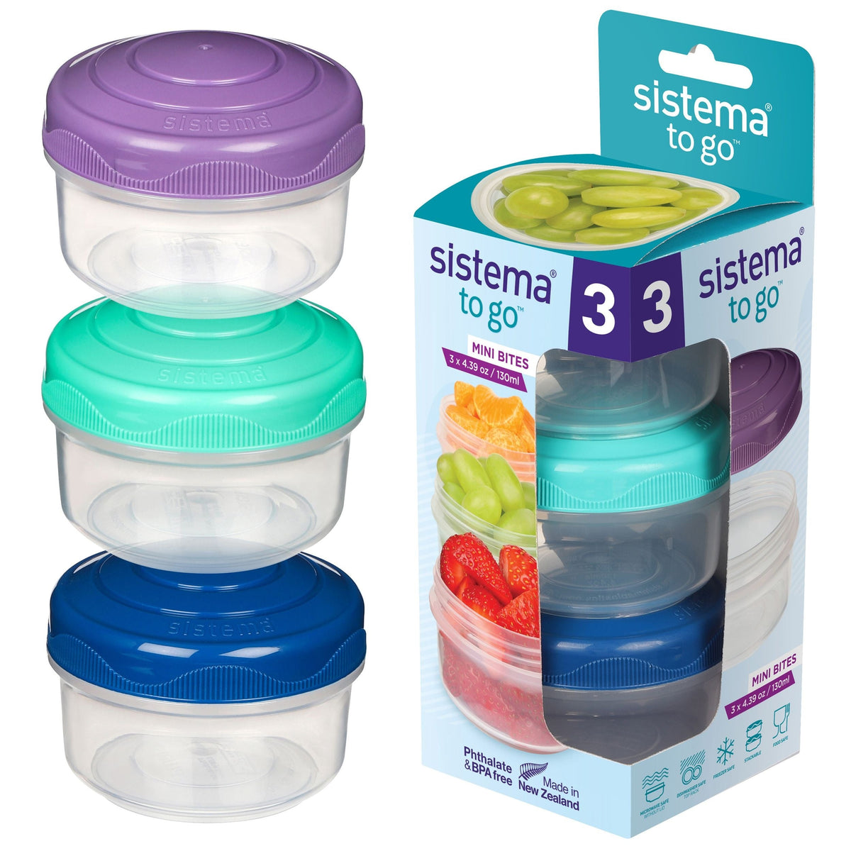 Mini Bites To Go Food Storage Container Set with Removable Dividers, 3-pk