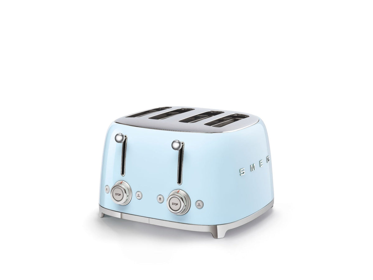 50s Retro Style Wide Slot Pop-up Toaster, 4-Slice, Pastel Blue
