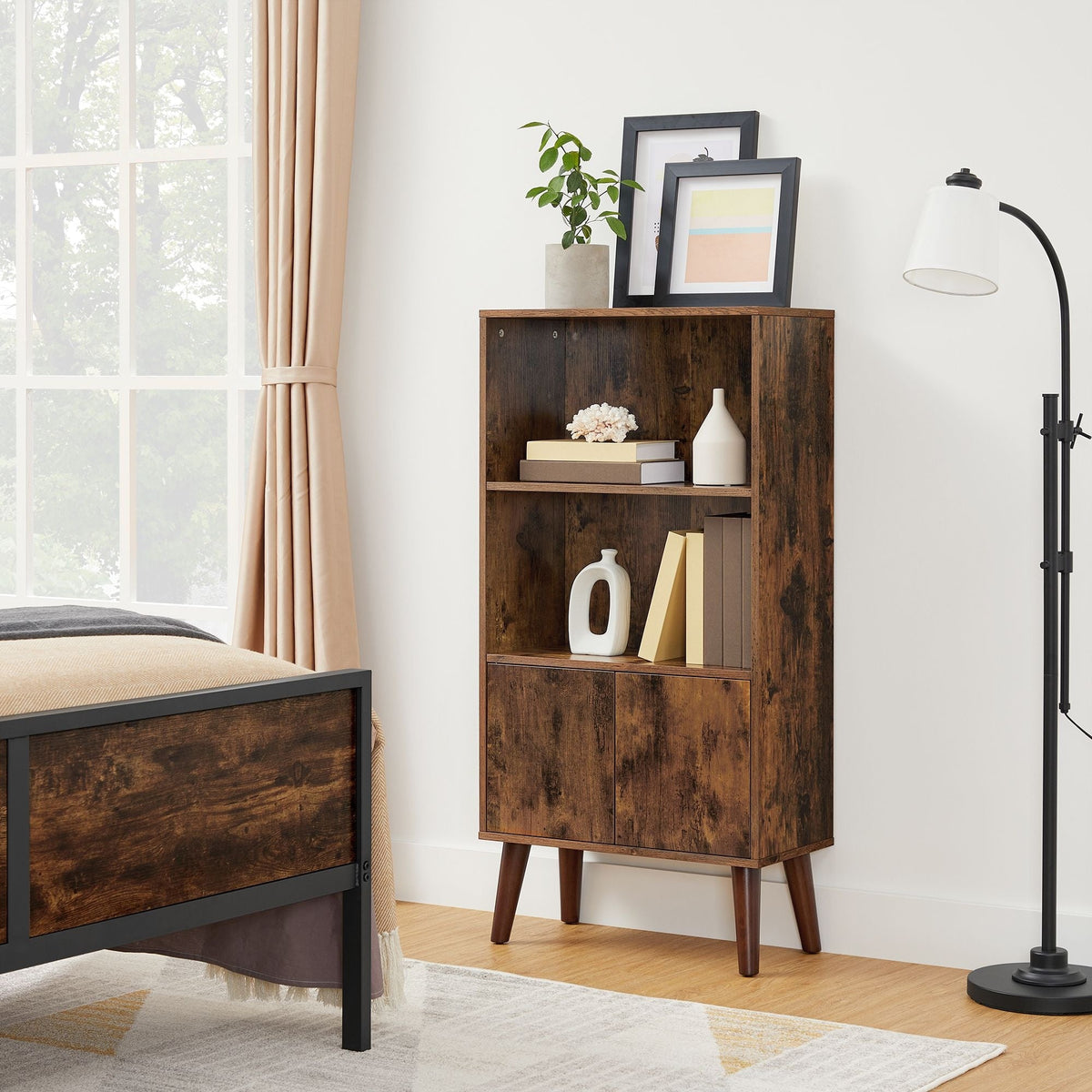 Home 3-Tier Rustic Brown Retro Cabinet with Steel Frame