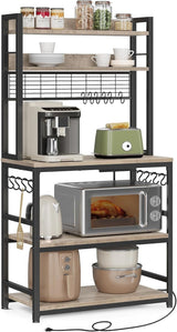 Home 5-Shelf Grey Baker's Rack with 4 AC Outlets