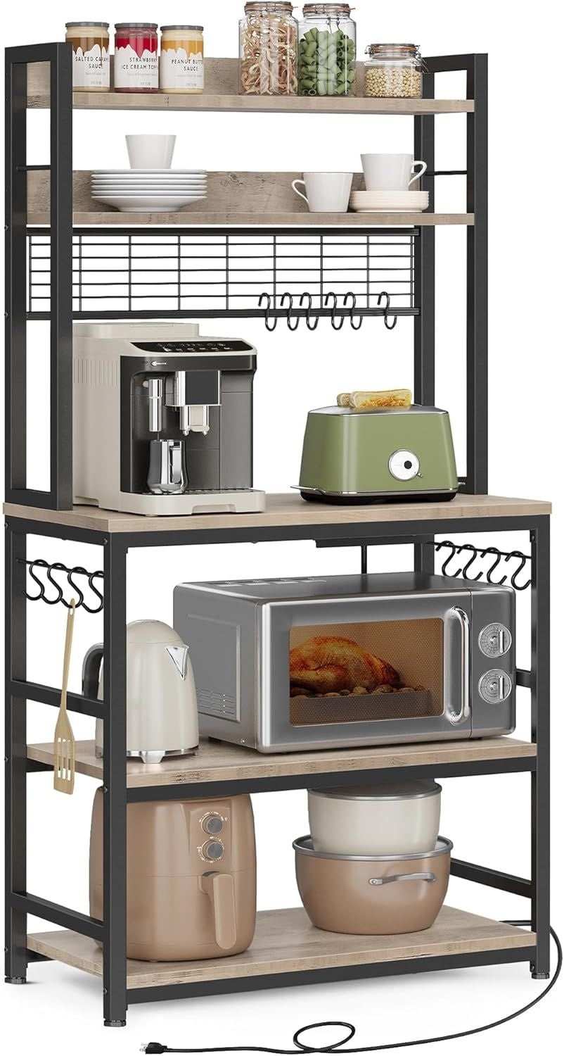 Home 5-Shelf Grey Baker's Rack with 4 AC Outlets