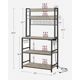 Home 5-Shelf Grey Baker's Rack with 4 AC Outlets