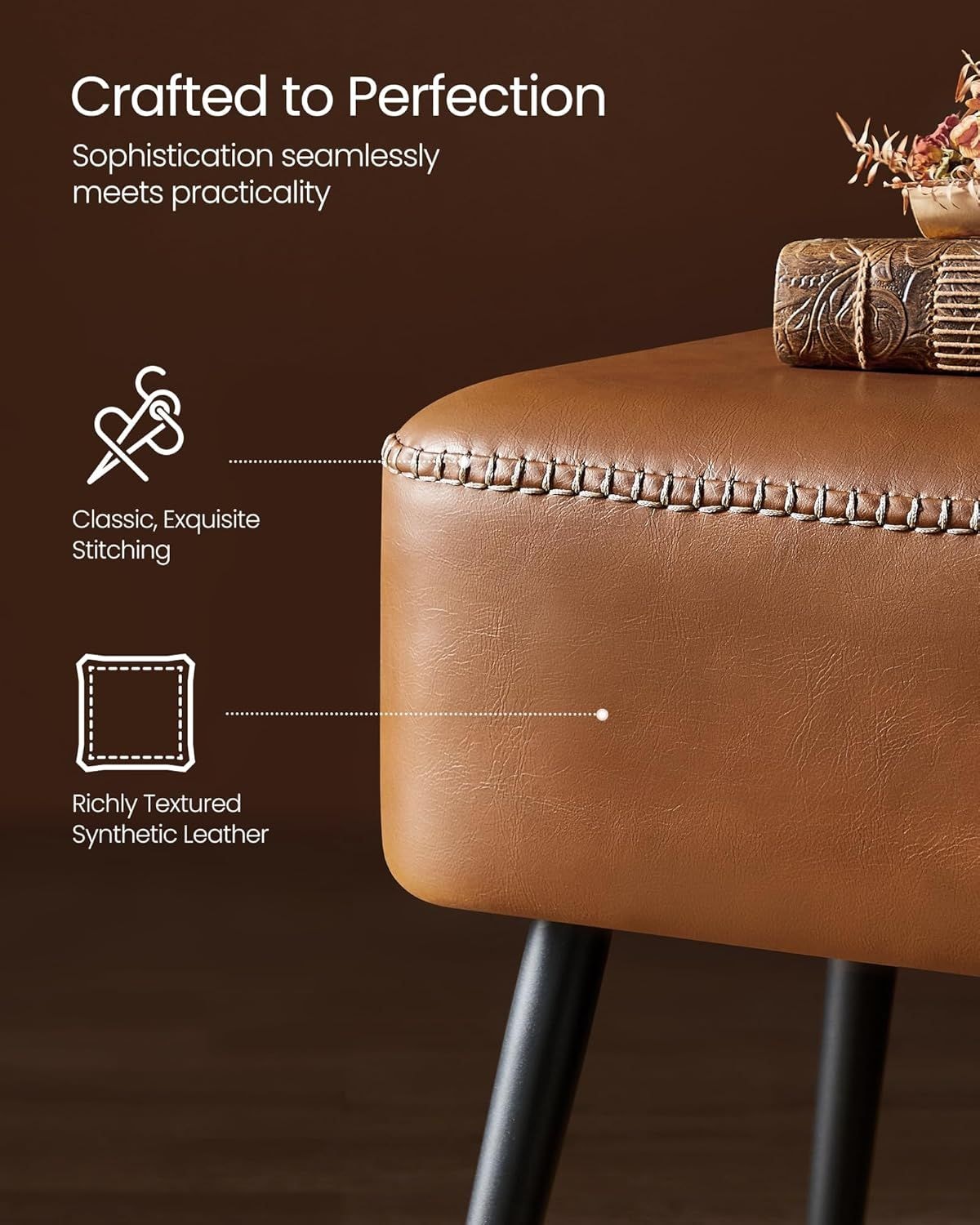 Home EKHO Collection Caramel Brown Synthetic Leather Bench