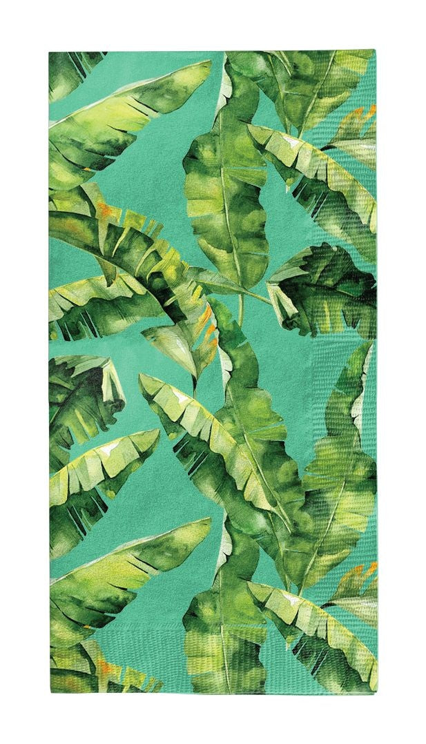 Palm Spring Rectangle Paper Disposable Guest Towel Napkins, Green, 8-in, 20-pk, 3-ply, for Summer Party T2842