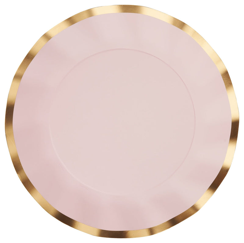 Round Bordered Trimmed Paper Disposable Dinner Plates, Pink/Gold, 10-in, 8-pk, for Valentine's Day/Bridal Shower/Baby Shower M7227